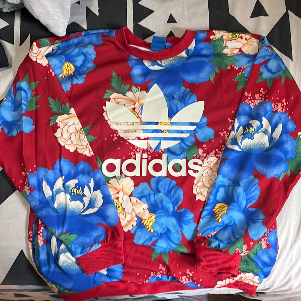 Adidas floral print logo crew sweatshirt